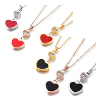 Stainless Steel Pendant Necklace Rhinestone Heart Black Red Z501