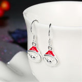 Silver Plated Enamel Dangle Earrings Christmas Santa Claus Silver 26x10mm P128