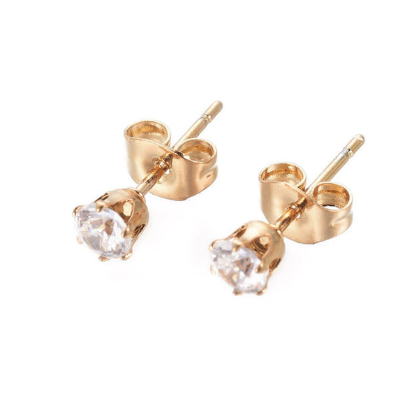 Stainless Steel Stud Earrings Zirconia Earrings Back Round Gold 14.5x4.5mm A167