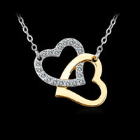 Yellow Gold Platinum Plated Necklace Pendant Heart Zirconia 18" 1MM Lobster B339