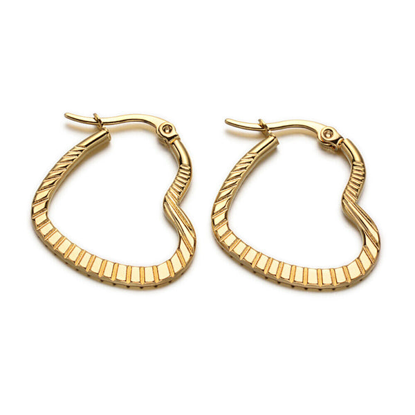 Heart 304 Stainless Steel Hoop Earrings Gold 27x23x2mm Pin 1x0.5mm  P618