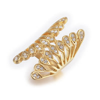 Stainless Steel Rhinestone Ring Wide Band Rings Hollow Butterfly Gold Z704