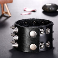 Leather Bracelet Handmade  Black 9 Inches 46MM  Button Clasp L516