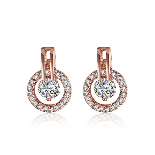 Rose Gold Plated Earrings Stud AAA Zirconia Push Back .48" L317