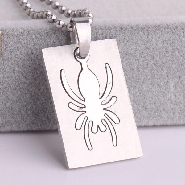 316L Stainless Steel Pendant 0.78X1.18 Inch Spider Silver  Necklace 22" B142