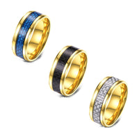 Stainless Steel Gold Plated Mens Band Carbon Fiber Silver Black Blue Ring B557