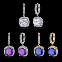 Yellow Gold Platinum Plated Earrings  Drop Dangle Zirconia Latch Back Clasp L594