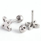 304 Stainless Steel Ear Plugs Ear Studs Flower Silver 6x8x2mm Pin: 1mm Z353