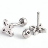 304 Stainless Steel Ear Plugs Ear Studs Flower Silver 6x8x2mm Pin: 1mm Z353