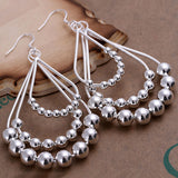 Sterling Silver Plated Chandelier Beads Bali Hoop Pierced Earrings L154