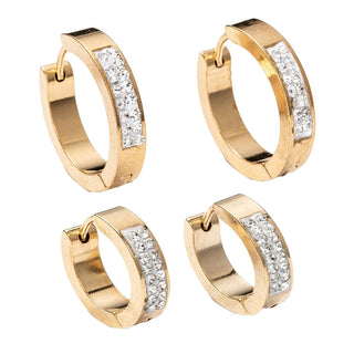 Stainless Steel Huggie Hoop Earrings Clay Crystal Rhinestone Ring Gold Z331