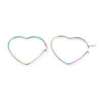 201 Stainless Steel Hoop Earrings Heart 12 Gauge 66.5x56 2mm Pin: 0.7mm A153