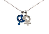 Stainless Steel Lovers Gender Zirconia Pendant Beads Necklace Silver Blue L175