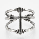 Alloy Cuff Finger Ring Ring Cross Antique Silver Size 10 Adjustable 19.5mm P393