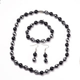 Necklace Stretch Bracelet Earrings Set Magnetic Hematite Natural Agate 20" P752