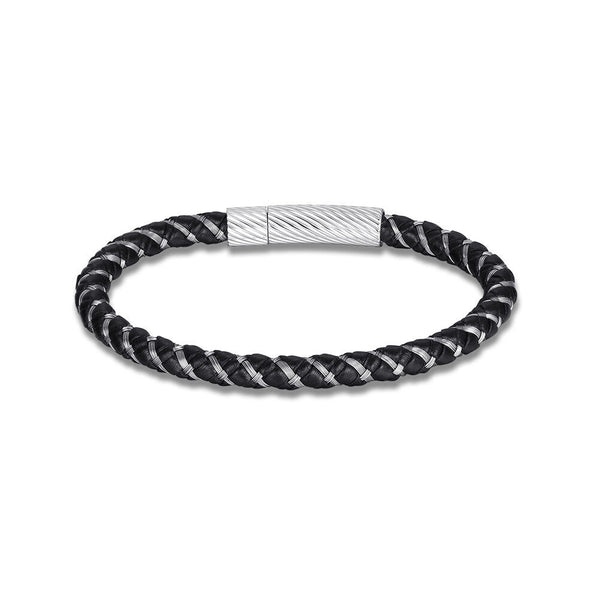 Stainless Steel Leather Bracelet8 Inches 6MM Pop style L399