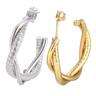 Stainless Steel Half Hoop Earrings Stud  Hypoallergenic Twisted Ring Gold  Z278