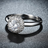 Platinum Plated Encrusted Halo Solitaire Ring AAA Zirconia Women B303