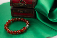 Red Gemstone Stretch Bracelets, Buddhist Bracelets, with Tibetan Buddha Head