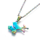 Stainless Steel Set Stud Earring Pendant Necklace Bird Flower 17.7" 0.8mm P490