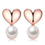 Rose Gold Plated Earrings Drop Dangle Synthetic Pearl Push Back 0.32" L167