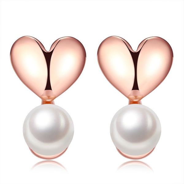 Rose Gold Plated Earrings Drop Dangle Synthetic Pearl Push Back 0.32" L167