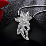 Sterling Silver Plated Necklace  Women's Pendant Flower Zirconia Lobster B370