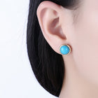 Yellow Gold Plated Earrings Stud Kallaite Blue Push Back Clasp L529
