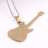 Stainless Steel Pendant 1.00X2.8 Inch Guitar Gold Necklace 22" B23