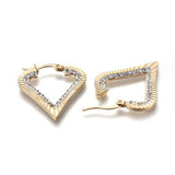 201 Stainless Steel Hoop Earrings Rhinestone Heart Crystal Gold 32mm 0.8mm  P546