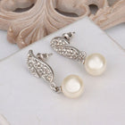 White Gold Pearl Zirconia Drop Stud Earrings L80