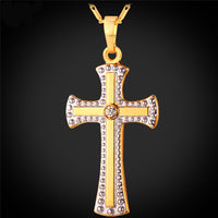 Gold Plated  Necklace Pendant Two Tone Gold Cross Religious Mens Unisex L66