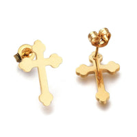 304 Stainless Steel Stud Earrings Ear Nuts Cross Gold 16.2x11x1mm  0.7mm Z292