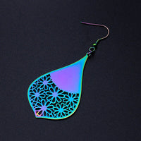 Stainless Steel Dangle Earrings Teardrop Flower Multi-color 82x34mm 0.7mm P195