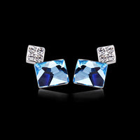 Platinum Plated Earrings  Stud AAA Zirconia Blue Push Back Clasp L681
