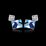 Platinum Plated Earrings  Stud AAA Zirconia Blue Push Back Clasp L681