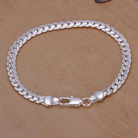 Women Sterling Silver Plated Link Snake Cahin Bracelet 8 Inches 6MM Lobster L61