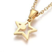 Stainless Steel Pendant Necklace Zirconia Chain Lobster Star Gold 17.5" A222