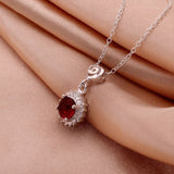 Sterling Silver Plated Necklace Pendant Red Zirconia 17.5 Inches 1.2MM Lobster B3