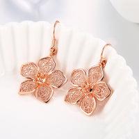 Rose Gold Plated Earrings Drop Dangle Fish Hook Antiallergic Flower.84" L249