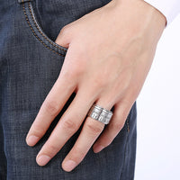 Stainless Steel Band Fashion Wedding Ring Black Men's Unisex Numbers B473