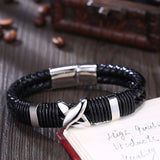 Stainless Steel Leather Bracelet  Skull Silver 7.5 Inches 17.2MM Magnetic  L343