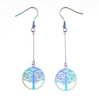 Stainless Steel Electroplated Dangle Earrings Tree of Life Purple 72mm P746
