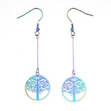 Stainless Steel Electroplated Dangle Earrings Tree of Life Purple 72mm P746
