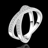 Sterling Silver Plated Zirconia Double Cross Band Ring Stone B45