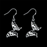 Sterling Silver Plated Dangle Earrings Two Butterfly Fish Hook 58x22mm P127