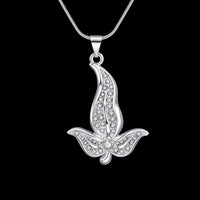 Sterling Silver Plated Necklace Pendant Leaf Flower 18" 1MM Lobster Clasp B371