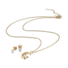 Stainless Steel Set Moon Flower Pendant Necklace Earrings Lobster Gold 18" Z768