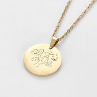 Stainless Steel Set Earring Pendant Necklace Flat Round Tree Gold 18" P766