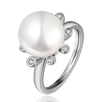 Gold Pearl Stone Zirconia Band Flower Weeding Ring Size 8 B124